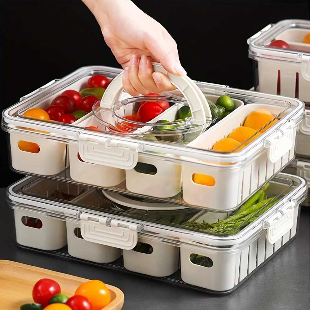 Snack Tray with Handle Portable Snackle Box Container Veggie Serving Tray for Travel Party Refrigerator Organize Box Y251126
