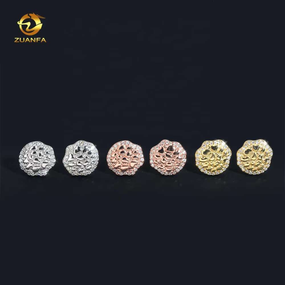 New Arrivals Hip Hop Gold Plated GRA Certificate Nugget 925 Sterling Silver Men Moissanite Earrings