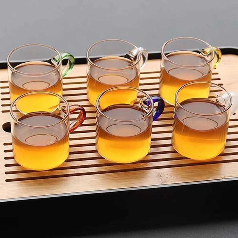 Transparent Glass Teacup with Handle Kung Fu Tea Cup Set Master Thick Heat-Resistant with Handle Green Coffee Wine Glasses C251126