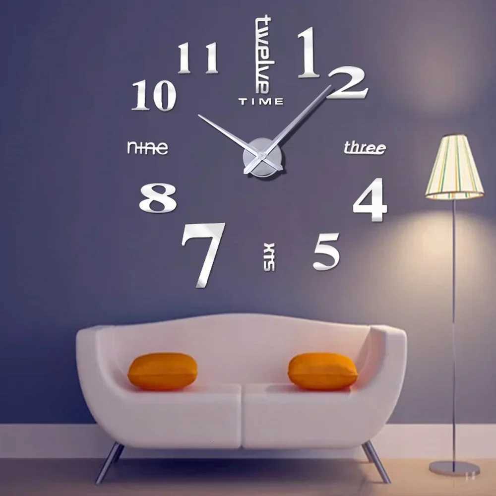 Large 3D Digital Wall Clock Acrylic European Creative Numerals Design Mirror Wall Sticker Clock DIY Self Adhesive Home Decor C251126