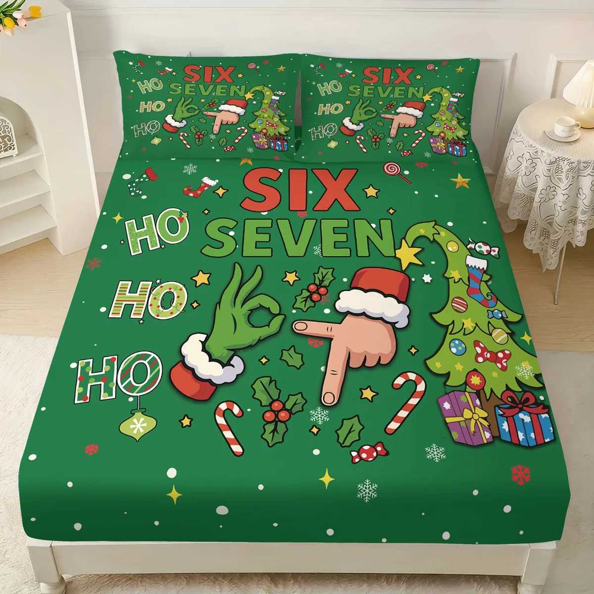 Christmas 3pcs green Christmas tree 67 element printed coreless bedsheet set multi size bed cover bedroom bedding holiday decorations Y251126