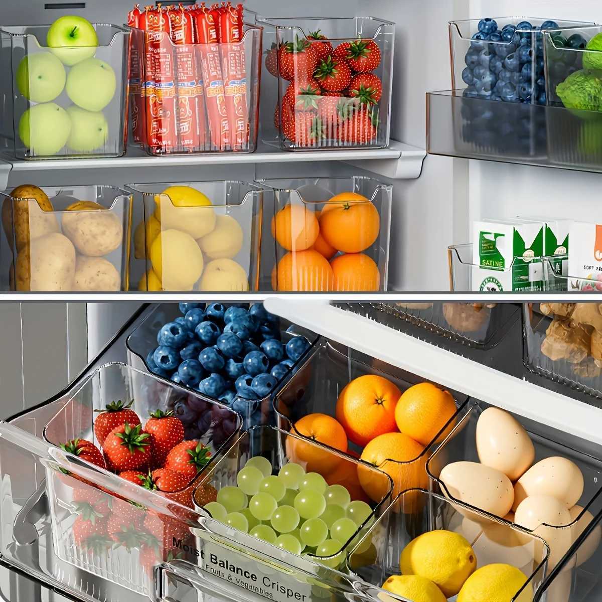 6-Pack Clear Fridge Bins BPA-Free Easy-Grip Handles Maximize Fridge Counter Space Kitchen Organizer Storage Containers Y251126