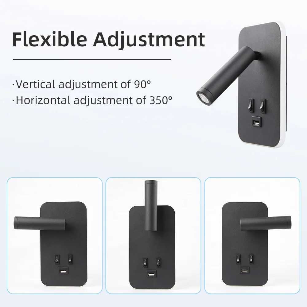 Bedside Wall Lamp LED Wall Light Wall Mounted Reading Light with Switch and USB Port Rotatable Wall Sconce Wall Spotlight M251126