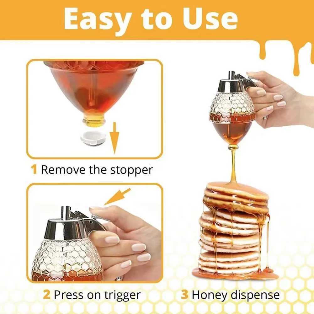 No Drip Stand Honey Dispenser Pourer Dispenser with Stand Honey Jar Container Storage Juice Syrup Cup Bee Drip Dispenser Kettle Y251126