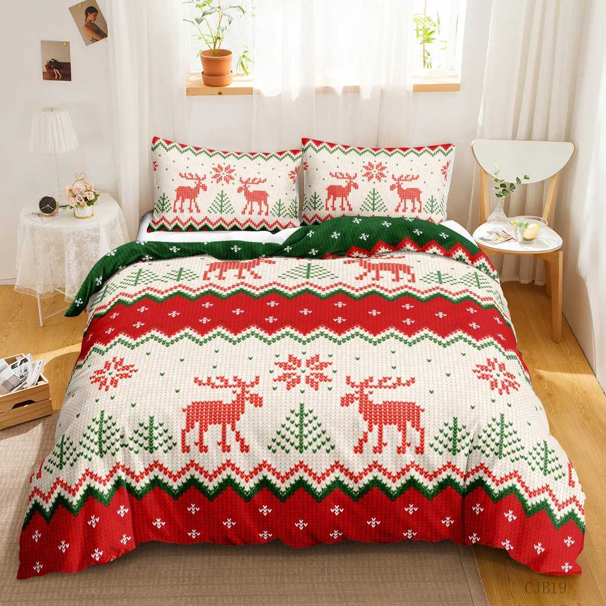 Christmas Christmas stripe Duvet Cover Set Christmas Celebration Winter Bedding Set With Zipper Ties For All Season Double Queen King Y251126