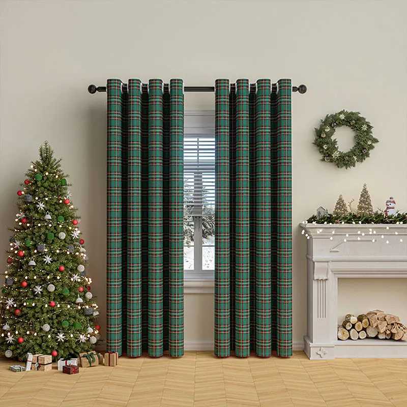Christmas 1 Panel line grid curtain suitable for living room and bedroom decoration Y251126