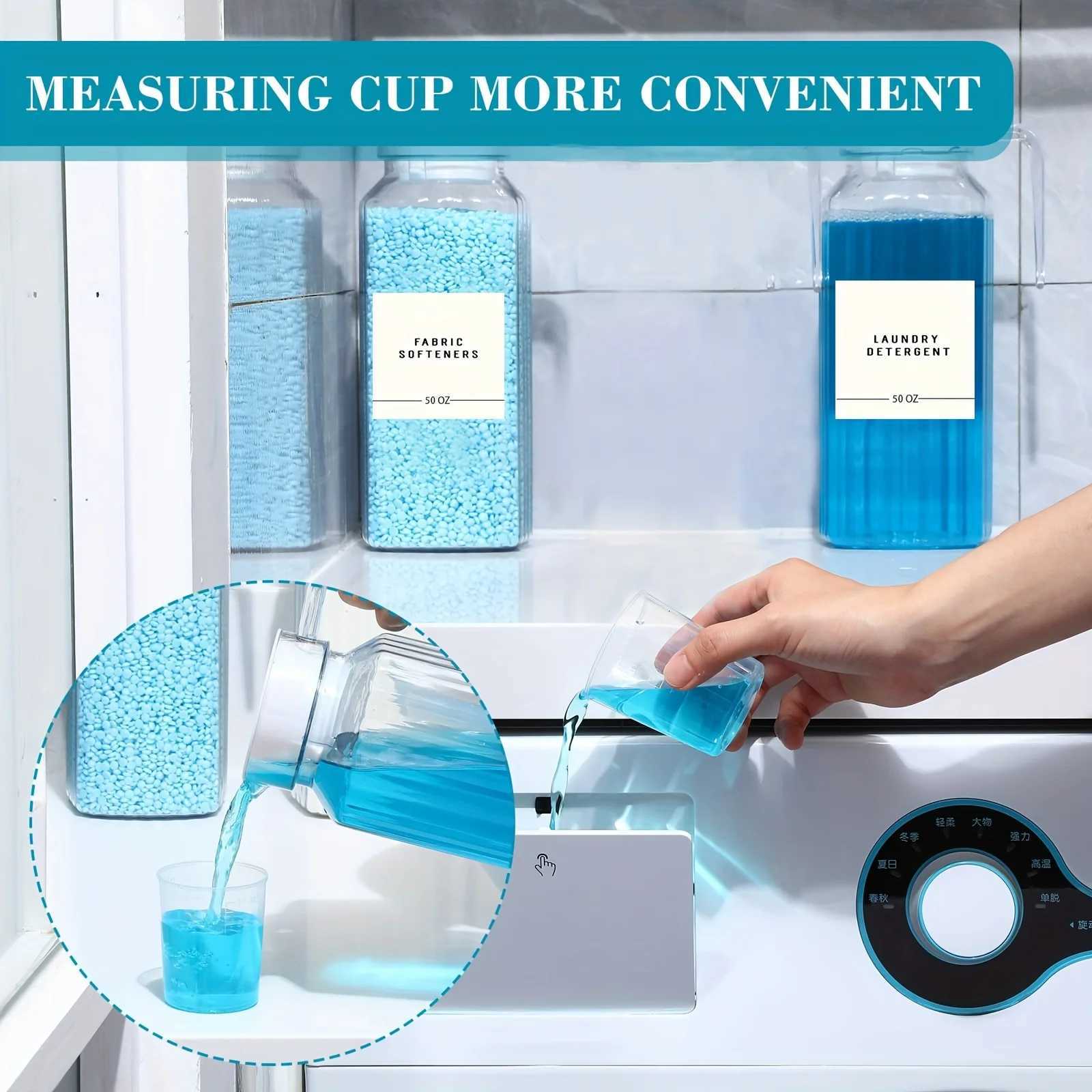 2 Pcs Laundry Detergent Dispenser Fabric Softener Dispenser Organizer Box with Measuring Cups Laundry Soap Bleach Container Y251126