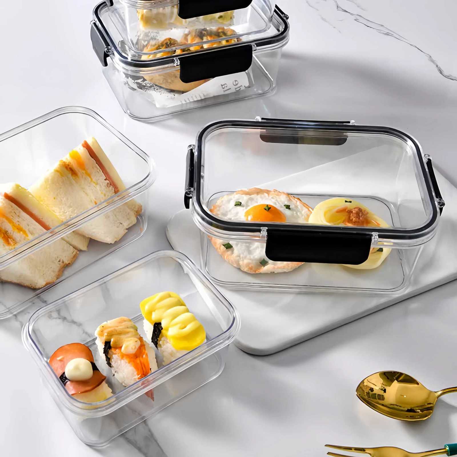 Rectangular sealed food containers with flip LIDS for reuse and stacking food storage and preservation cans for refrigerators Y251126