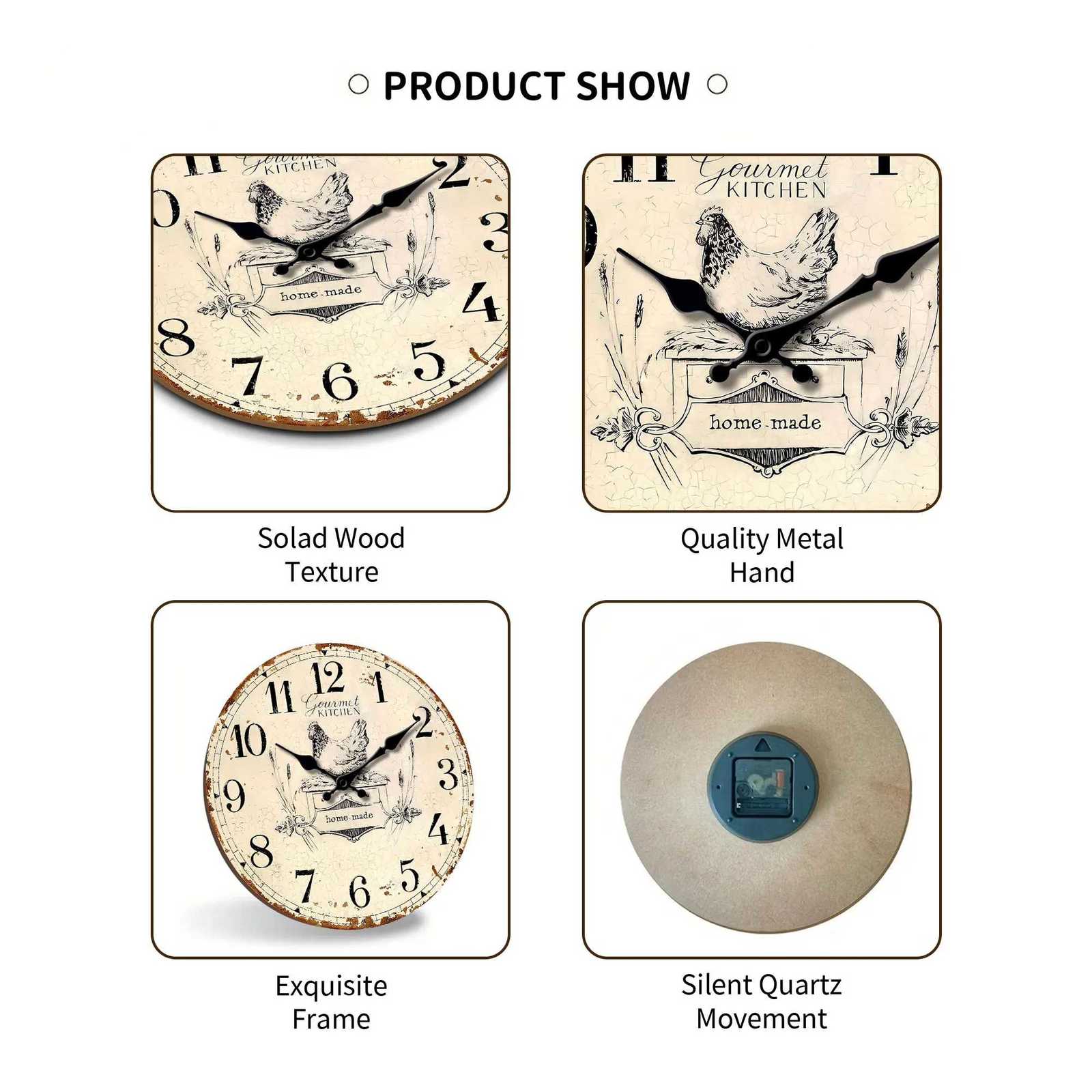 1pc round wooden wall clock a vintage old hen design wall clock home mute clock for living room bedroom room decoration cla C251126