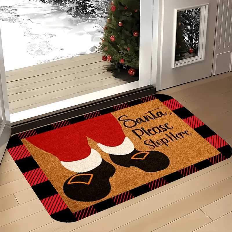 Santa Claus Welcome Doormat Flannel Non-Slip Indoor Outdoor Mat for Kitchen Laundry Bathroom Holiday DecorM251126