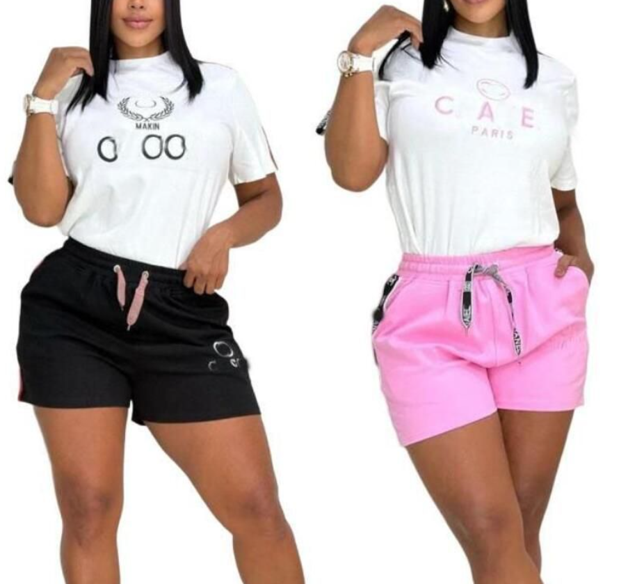 Designer Women's Tracksuits 2 Pieces Set Summer Spring Fashion Women Set Female Tops Embroidery Short Sleeve T-shirt joggingsuit