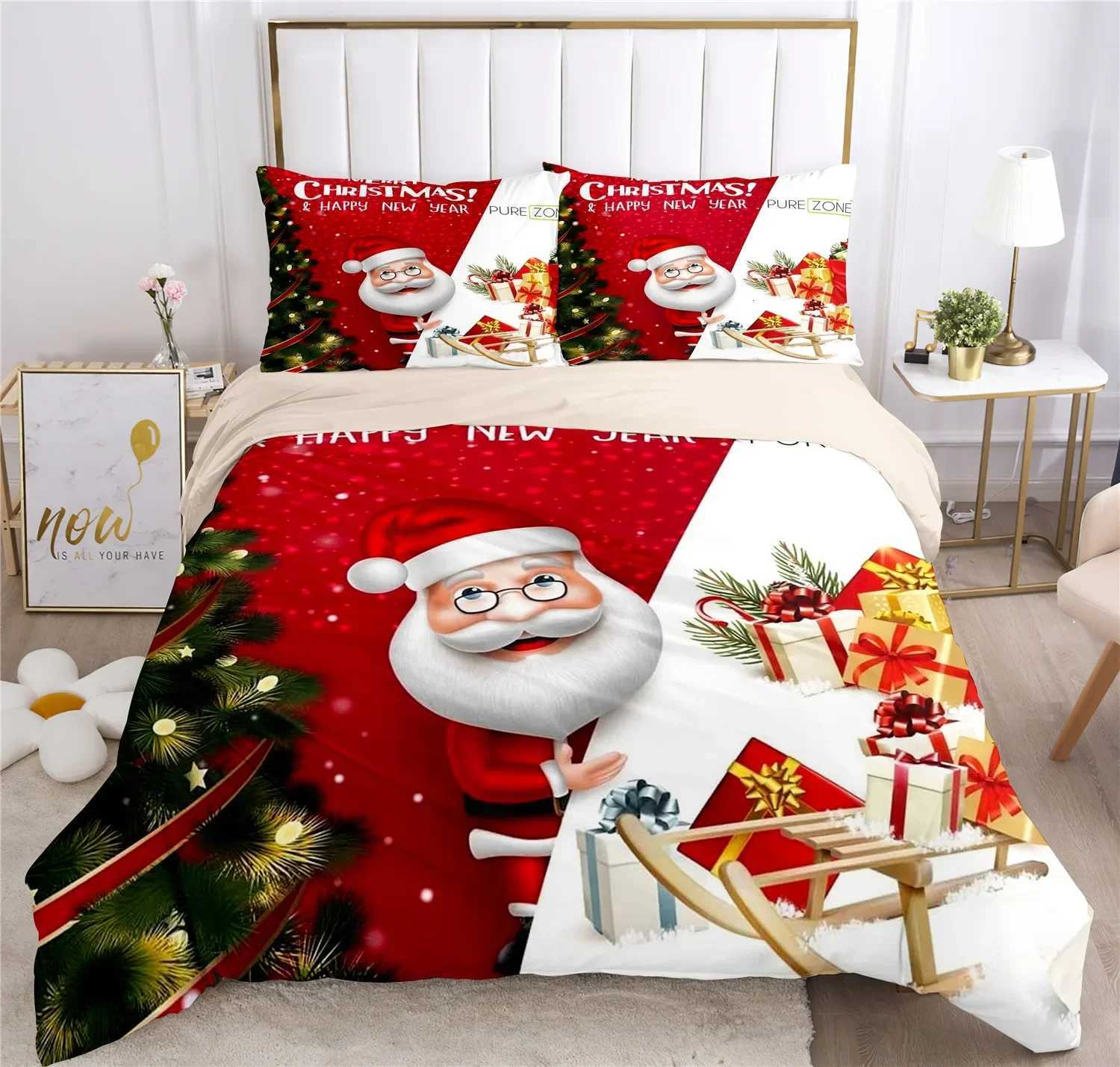 Christmas Happy Christmas Bedding Set 3D Printed Santa Claus Duvet Cover Set King Queen Double Size Kids Bedding Set No Bed Sheet Gifts Y251126