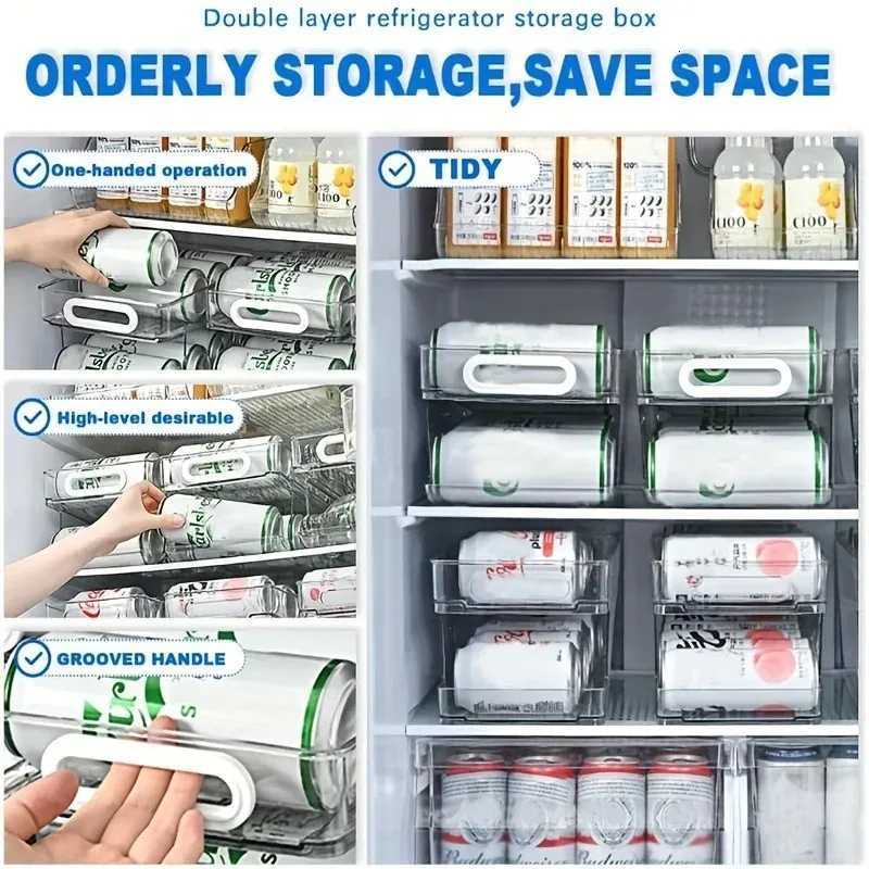 1/2Tier Soda Can Dispenser for Refrigerator Stackable Drink Organizer for Fridge Clear Plastic Refrigerator Organizer Bins Y251126