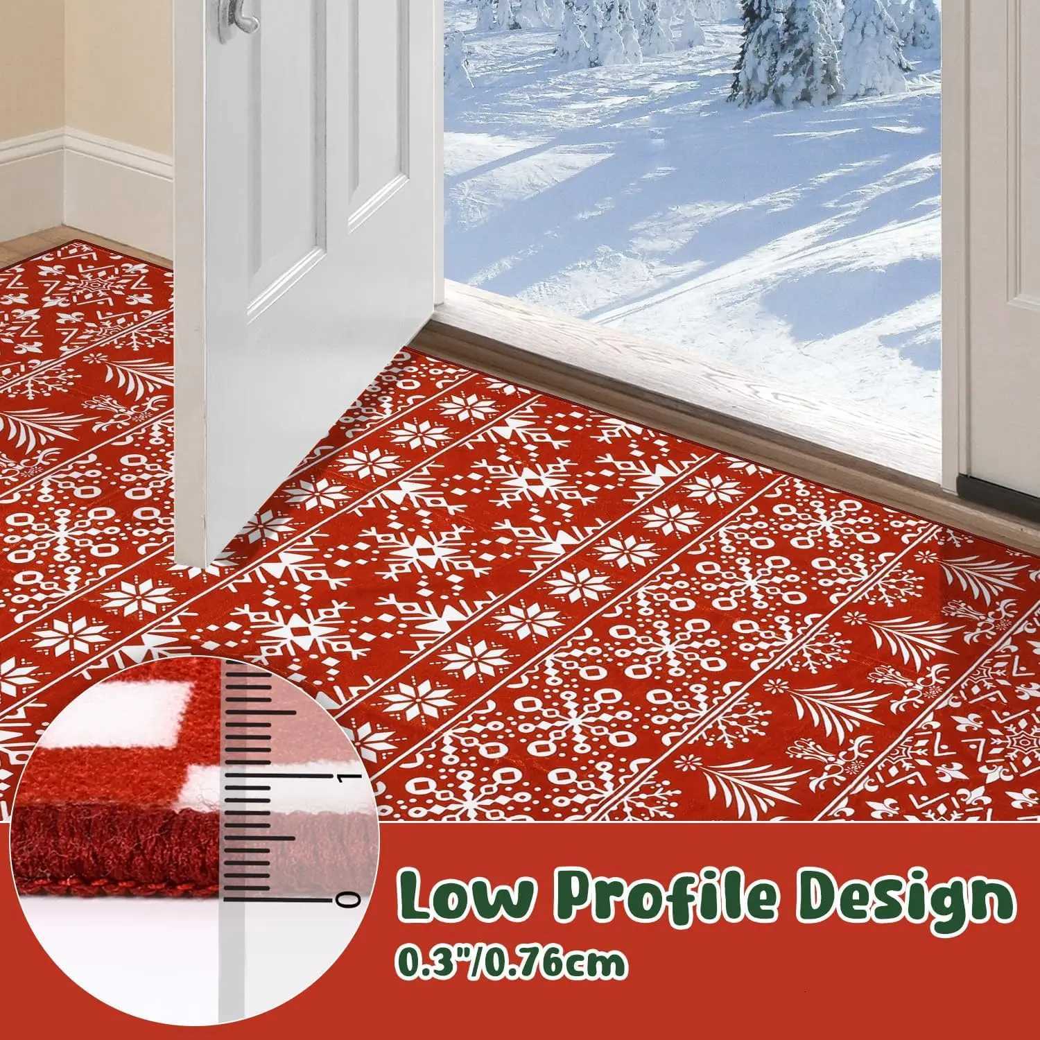 Non-Slip Soft Large Carpet with Red Snowflake Low Pile Faux Wool Xmas Throw Rug for Living Room Hallway Kitchen EntrywayM251126