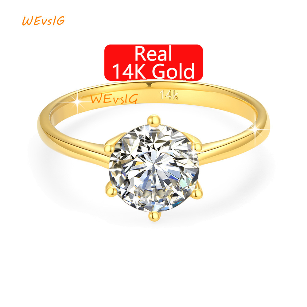 Luxury Gold Jewelry Supplier Woman 1ct 2ct 3ct Moissanite Diamond Hard Hollow 14K Gold Engagement Rings