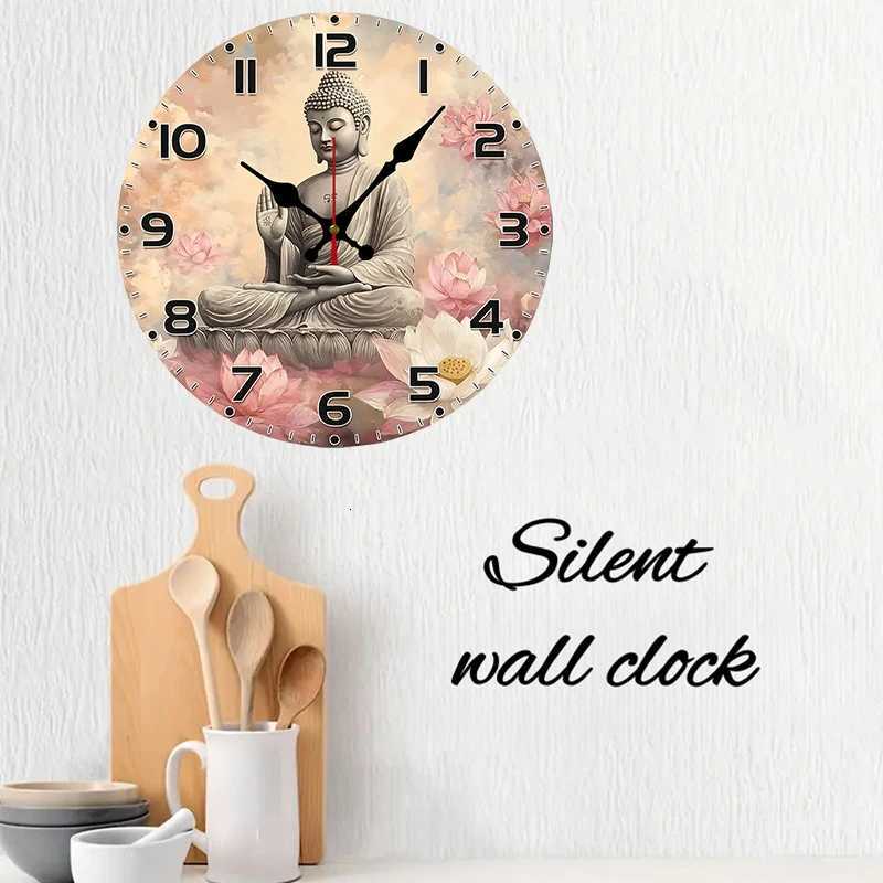 Serene Buddha Wooden Round Silent Hanging Wall Clock Suitable For Living Room Office Study Room Bedroom Home Decoration C251126