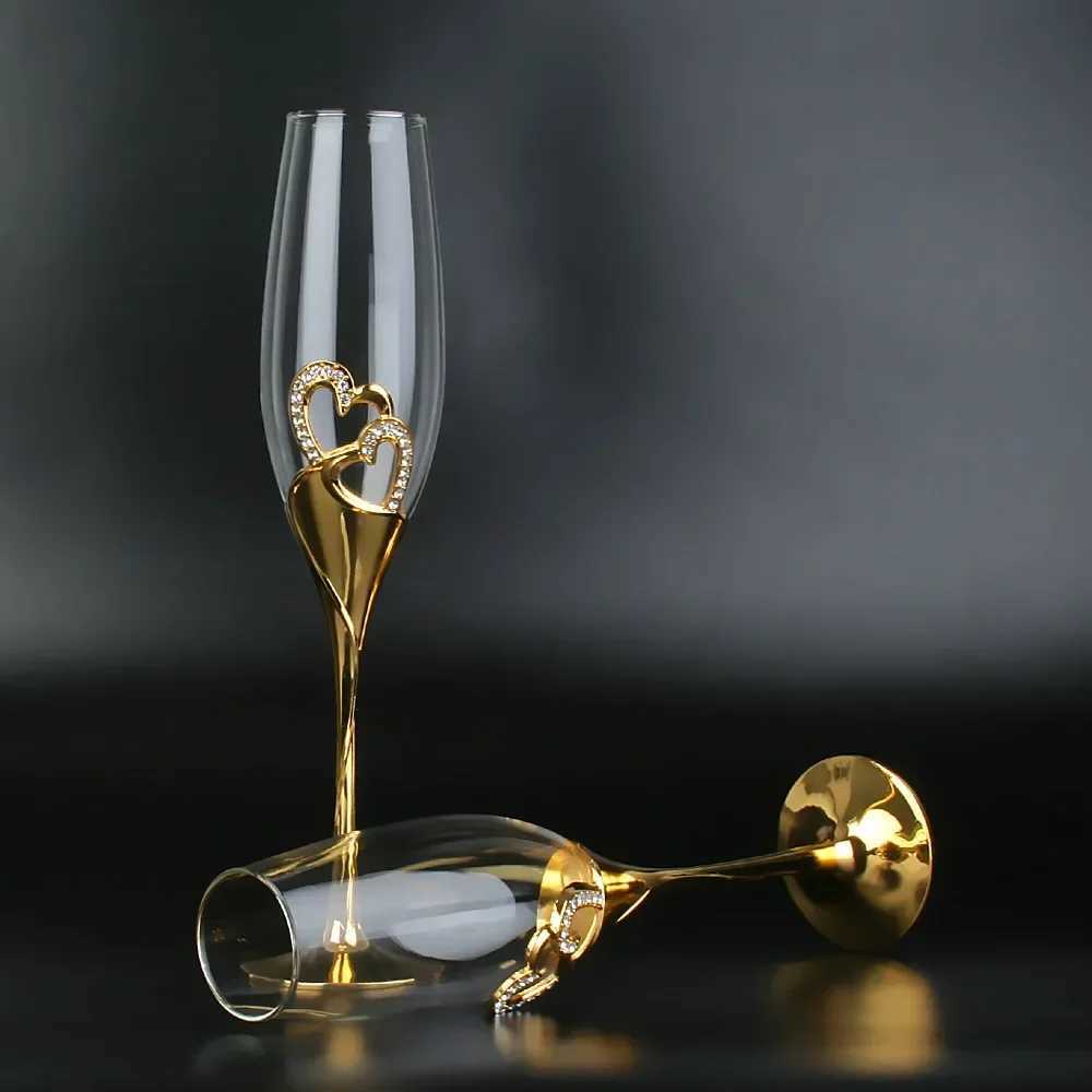 Crystal champagne glasses wedding goblets red wine glasses European household sparkling sweet wine glasses golden glasses C251126