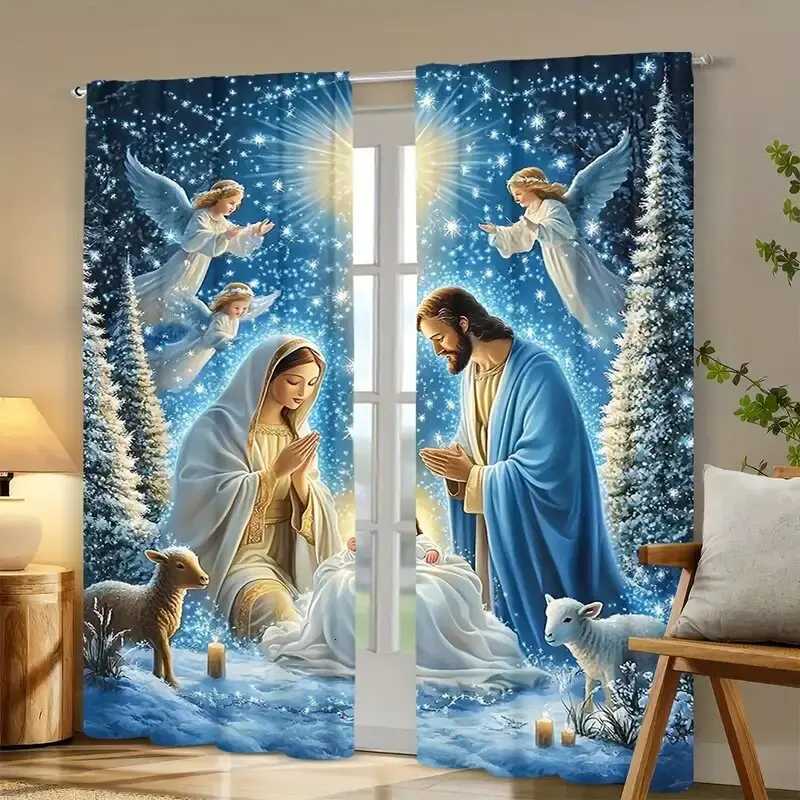Curtain Christmas Christmas Jesus Nativity curtains pole bag curtains bedroom and living room decoration home decoration Christmas decoration Y251126