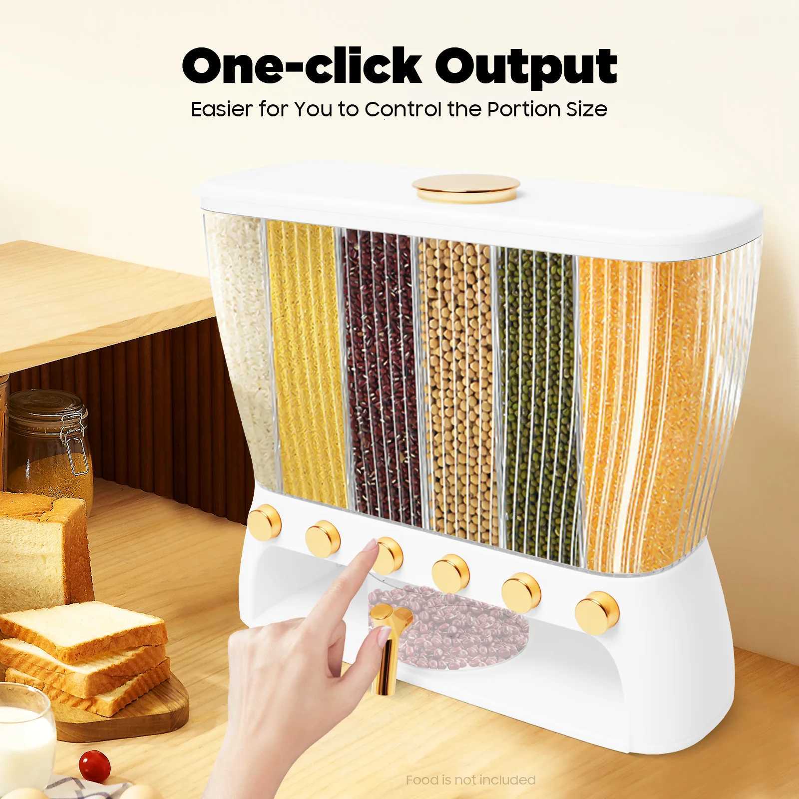 6-grid Dry Food Dispenser Wall-mounted 5 Adjustable Grid Beans Dispenser Rice Dispenser Kitchen Storage with Measuring Cup Y251126