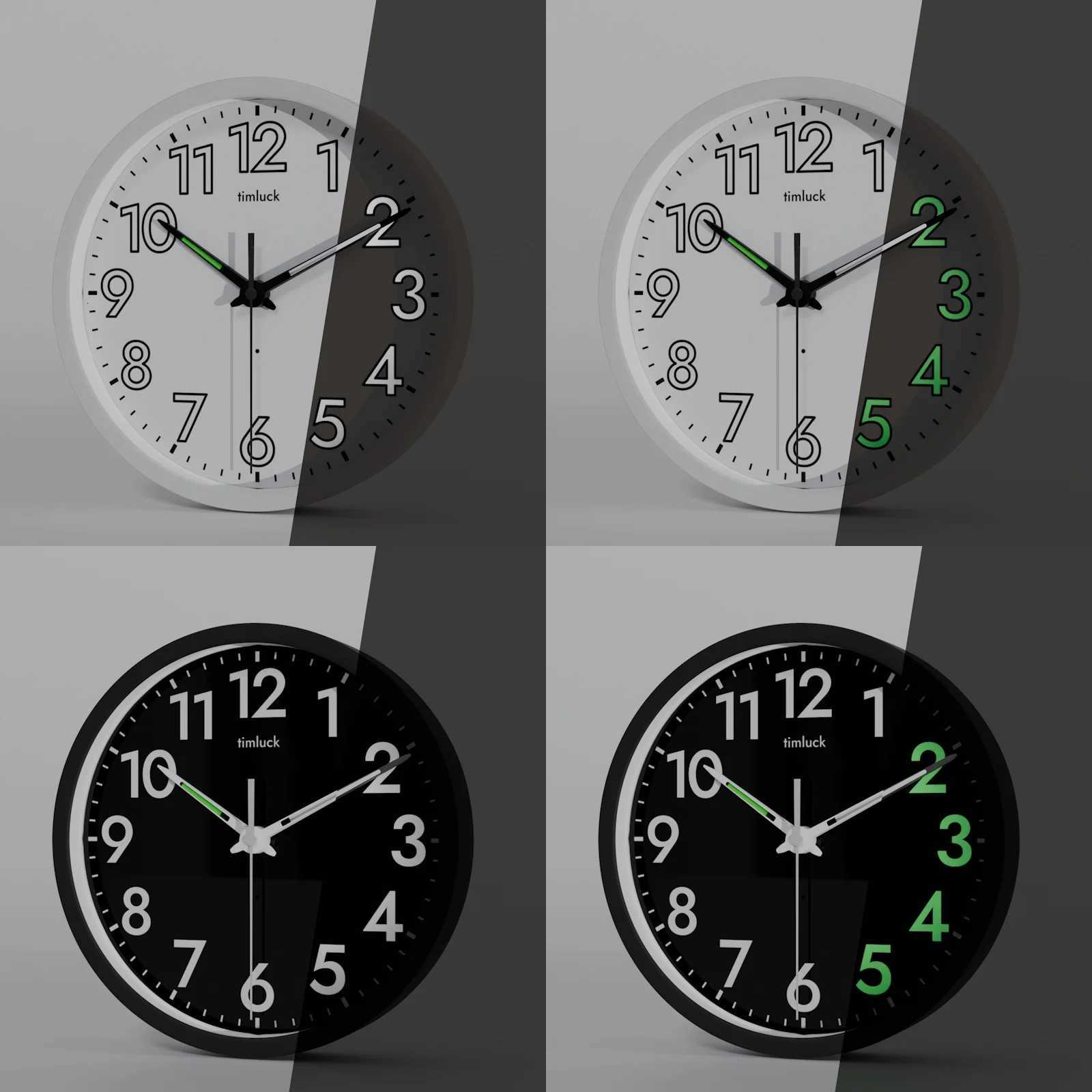 Silent Non-ticking LED Wall Clock with Light Sensor Auto-Illuminated Numbers Hands Adjustable Brightness Non-Fluorescent C251126