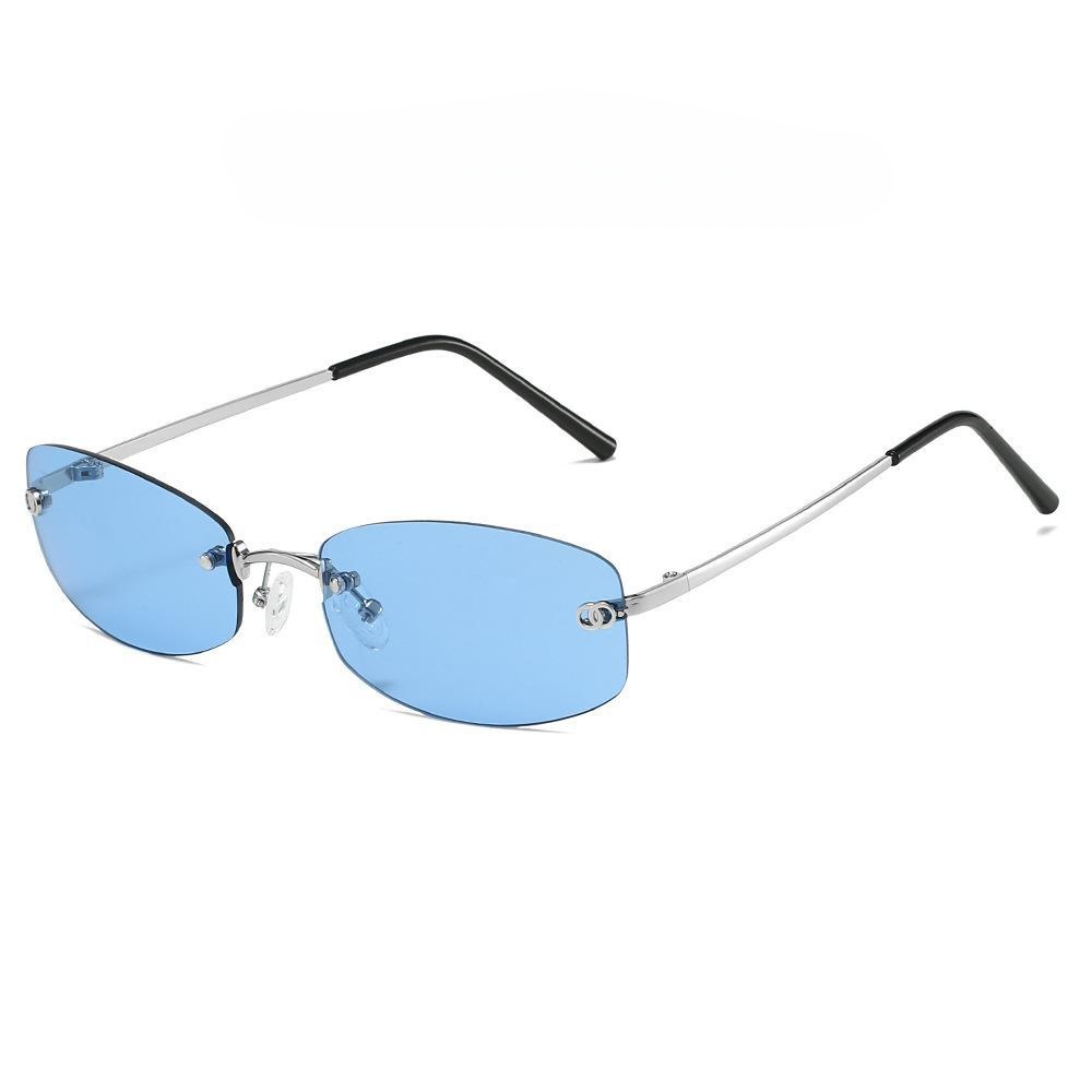 Frameless Oval Sunglasses for Women Semi Rimless Metal Frame with Diamond Shape Y2K Retro Minimalist Glasses Fashion Small Frame Shades