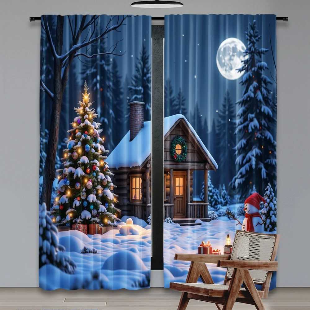 Curtain Christmas 2D flat printing 2pcs Christmas Classic Hot Curtains Holiday Snowman Digital Printed Polyester Drapes Durable Birthday Party Y251126