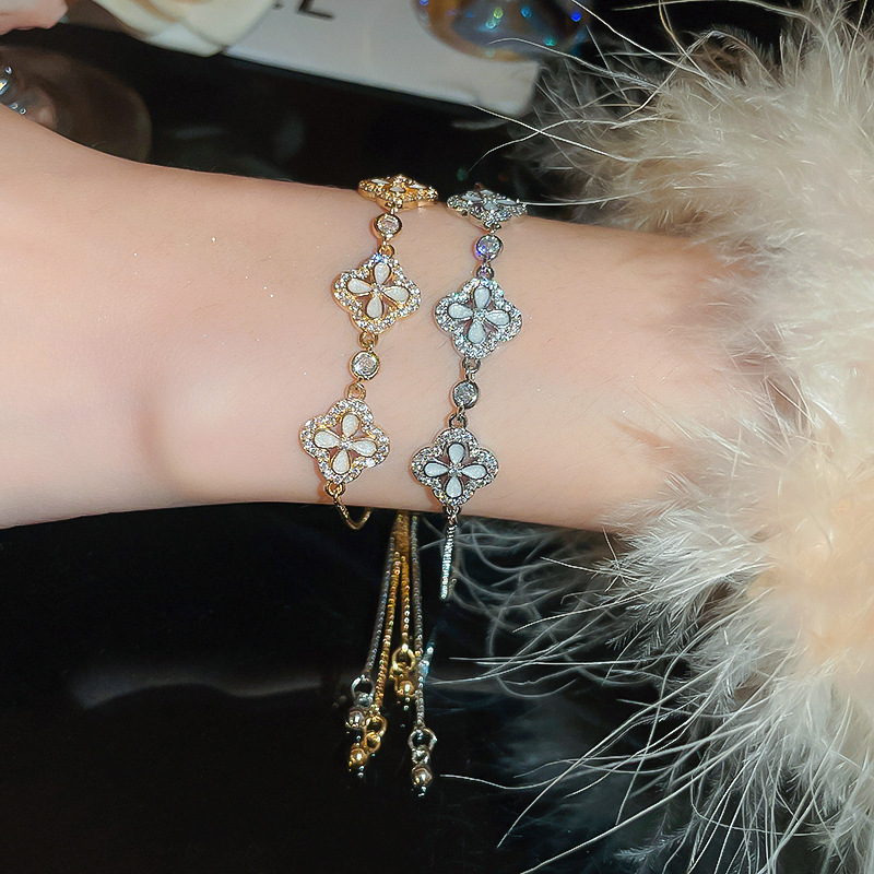 Oil-Drip Zircon Rhombus Flower Adjustable Bracelet Exquisite Light Luxury Fashionable Elegant Niche High-End Jewelry - view 3