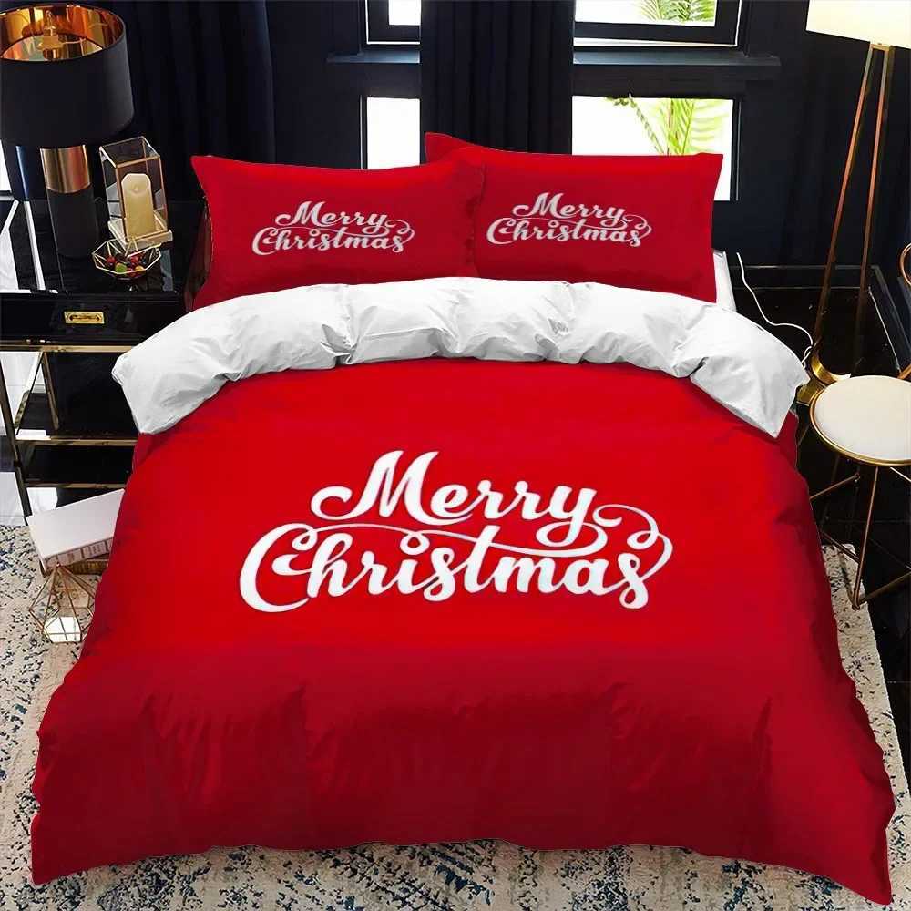 Christmas Christmas Polywster Duvet Cover Set King Queen Size Winter Red Santa Claus Gift Merry Christmas for Boys Girls Teens Bedding Set Y251126