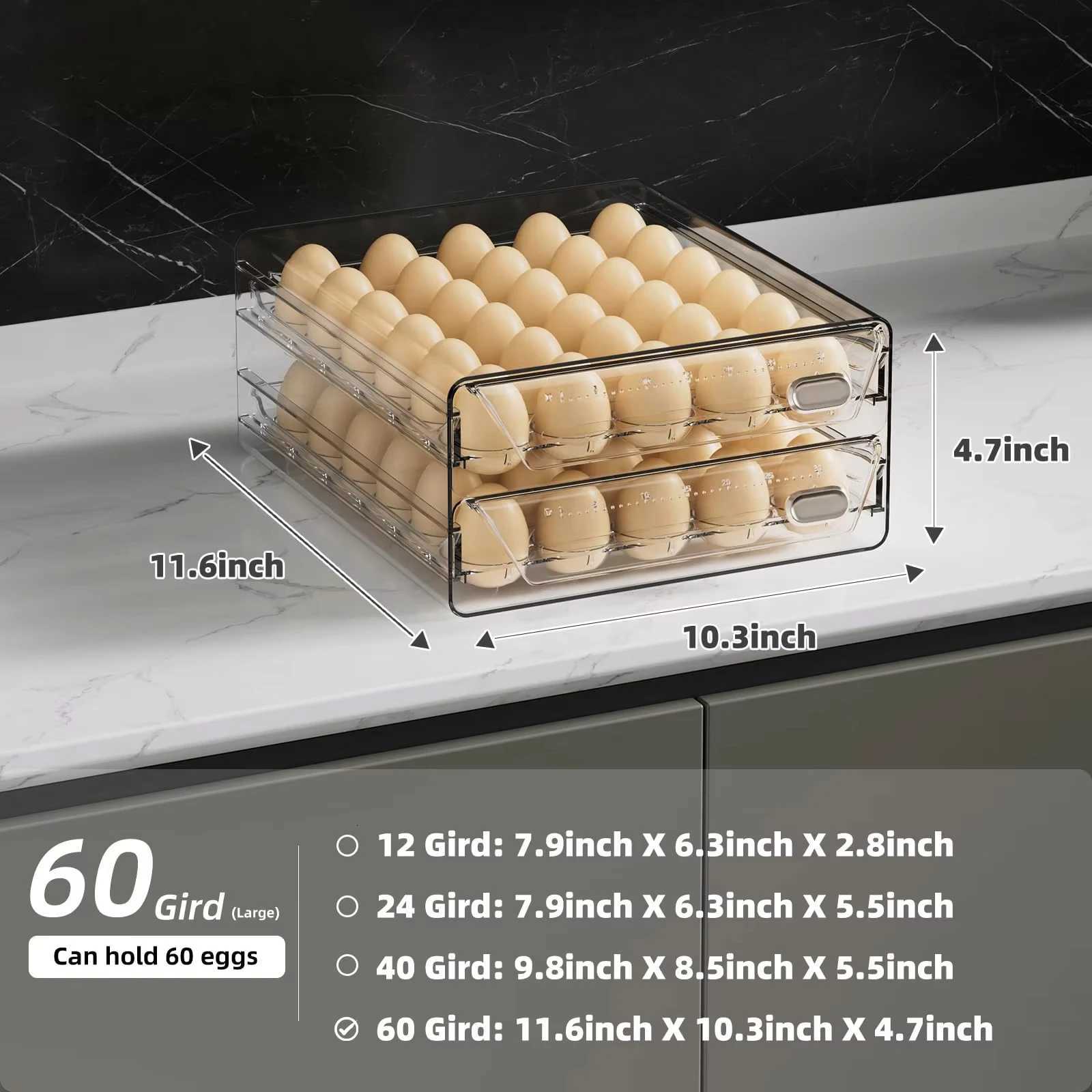 Clear 60 Egg Container for Refrigerator Egg Holder for FridgeStackable Egg Storage Container Egg Fresh Storage Box Tray Y251126
