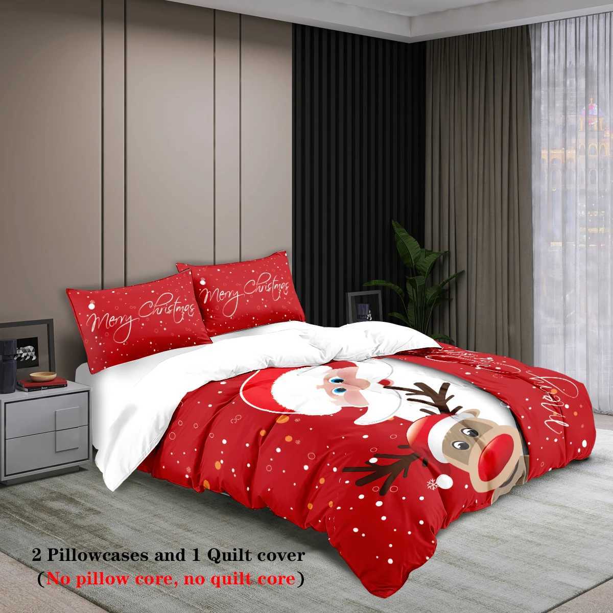 Christmas 3-piece Christmas themed Santa Claus print 1 duvet cover2 pillowcases no core soft and comfortable bedding set Y251126