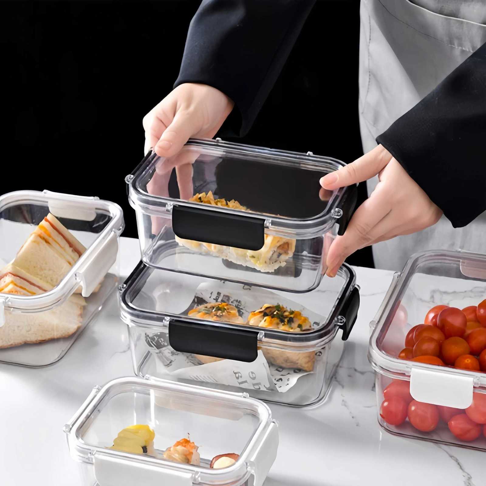 Rectangular sealed food containers with flip LIDS for reuse and stacking food storage and preservation cans for refrigerators Y251126