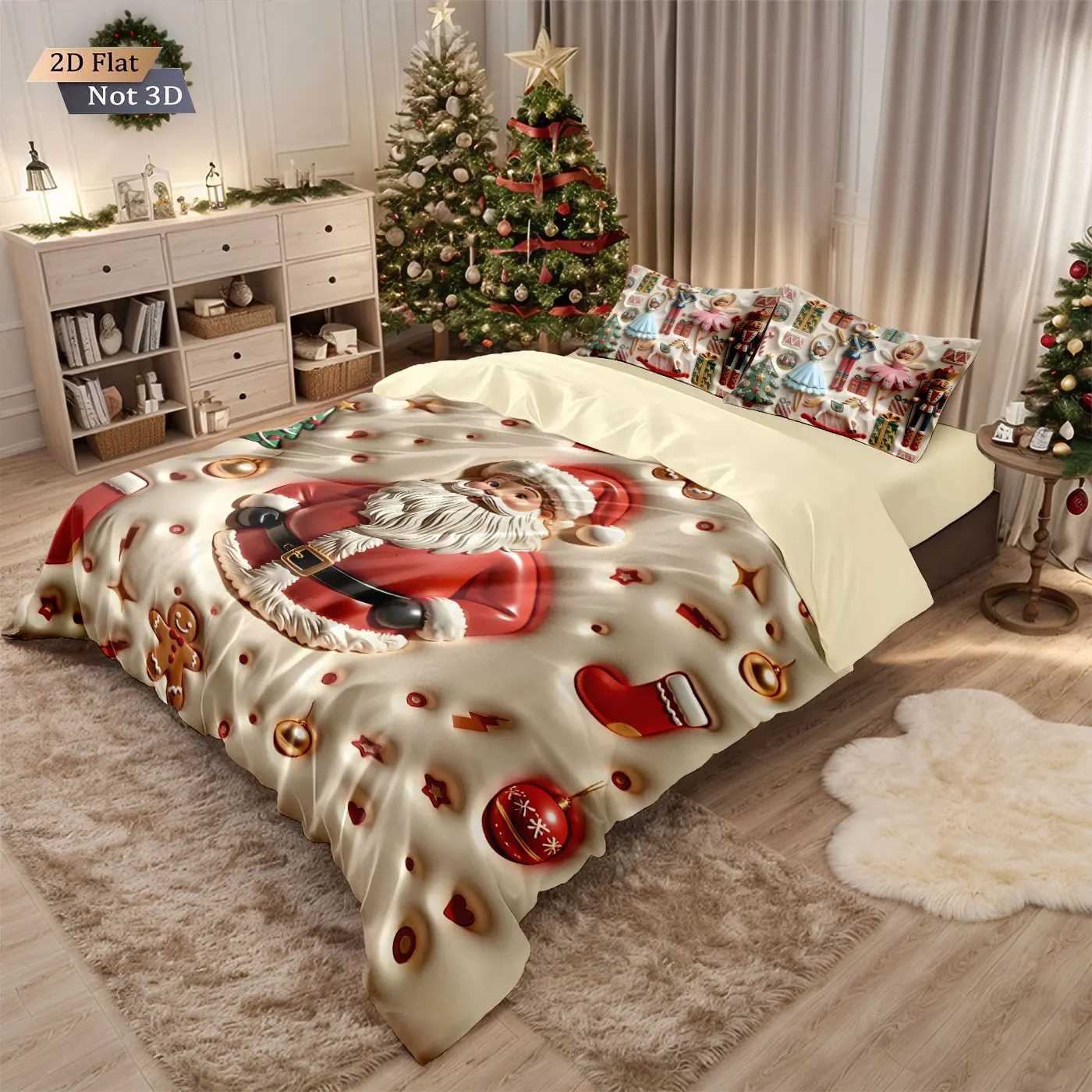 Christmas 3pcs imitation relief Santa Claus print coreless bedding set multi size bedroom bedding holiday decoration machine washable Y251126