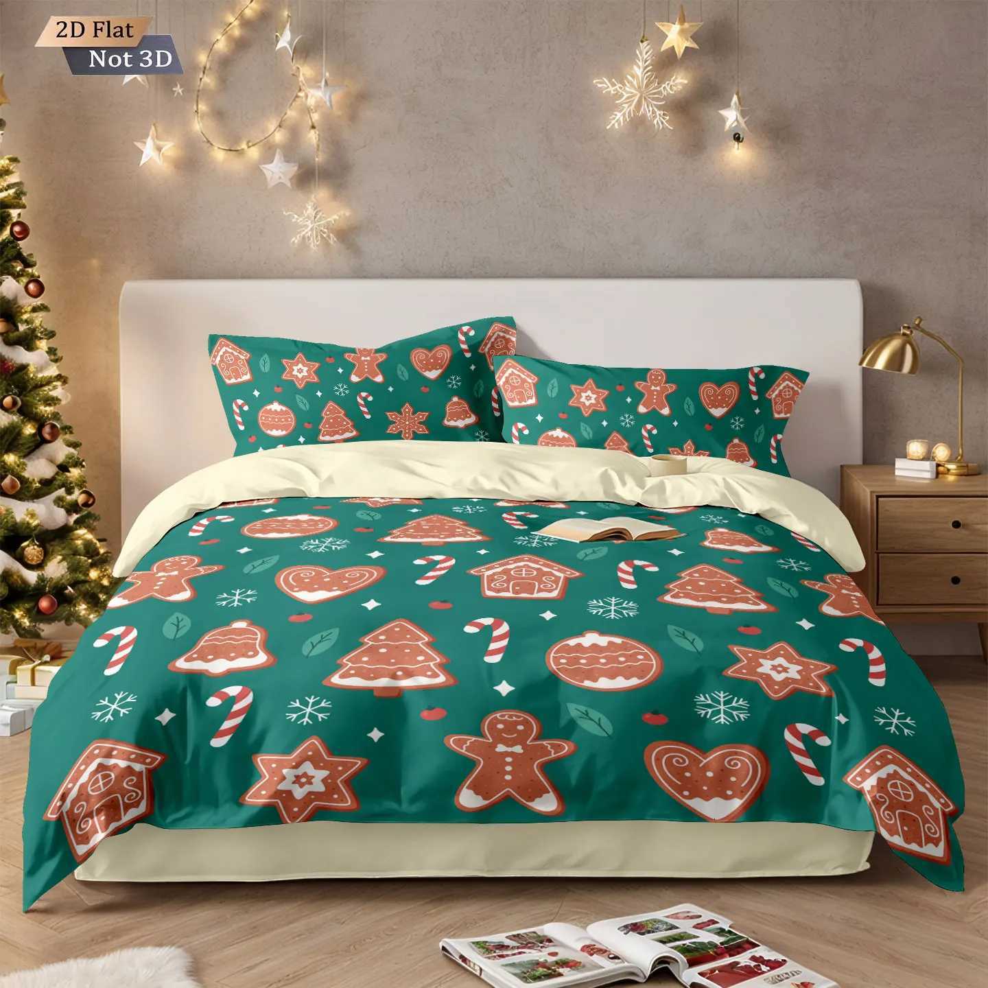 Christmas 3pcs Merry Christmas Green Printed Chipless Quilt Set Multi Size Soft Dormitory Bedding Holiday Decoration Machine Washable Y251126