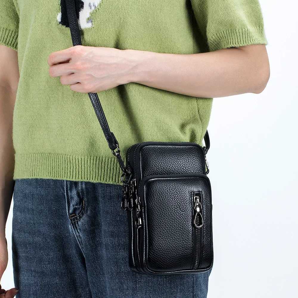 Lightweight Crossbody Messenger Bag Womens Cow Leather Small Shoulder Purse Multi Compartment Pocket Vertical Phone BagT251126