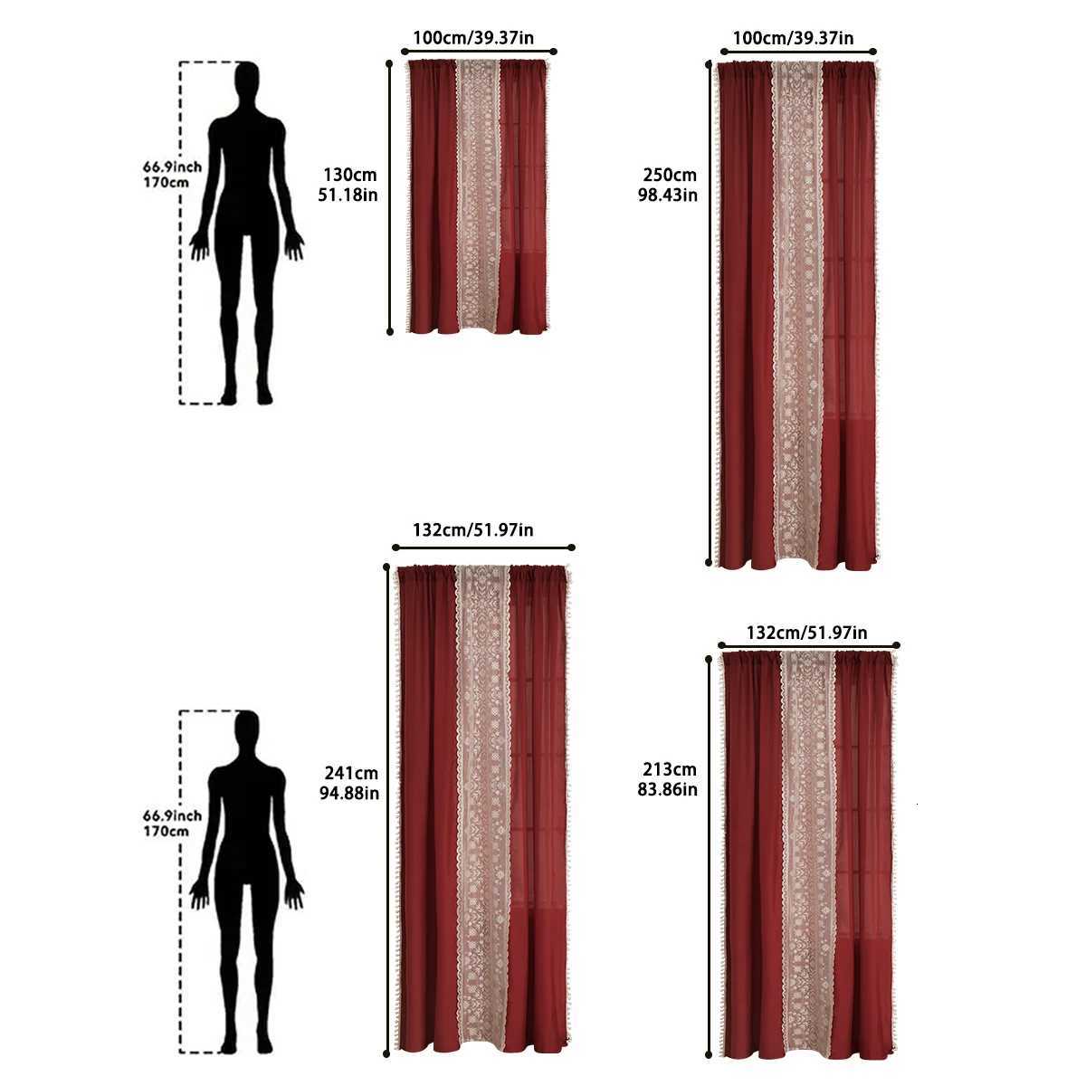 Curtain Christmas 1PC Christmas Red Polyester Pongee Semi-Transparent Snowflake Double-Sided Pom-Pom Rod Pocket Curtains Suitable for Christmas Y25112