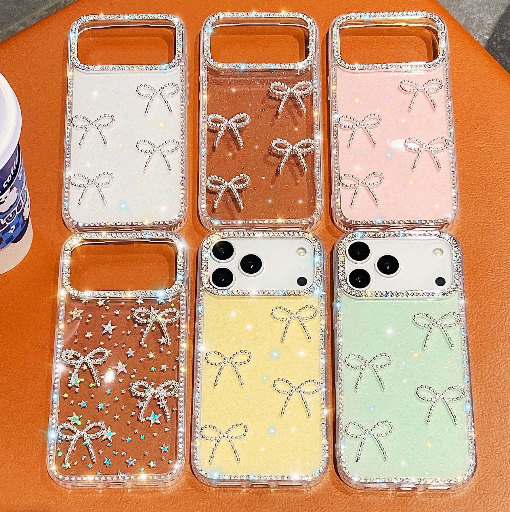 iPhone 17 Pro Max Edge Drill Bowknot Phone Case Compatible with Apple 16 Transparent Protective Case