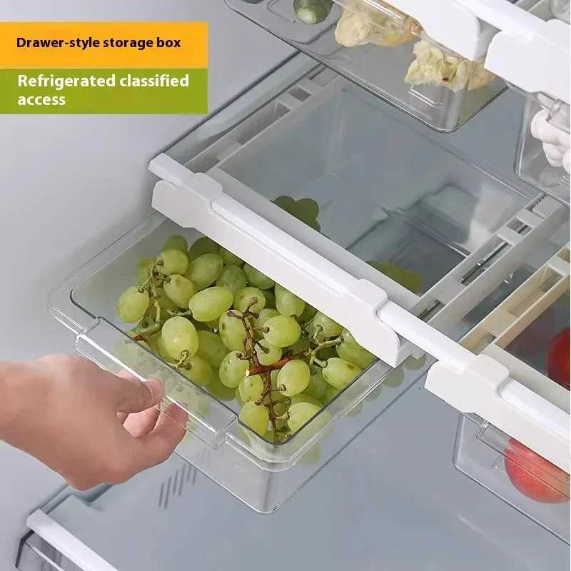 Household Transparent Retractable Refrigerator Storage Box Anti Odor Refrigerator Partition Storage Basket Hanging Storage Box Y251126