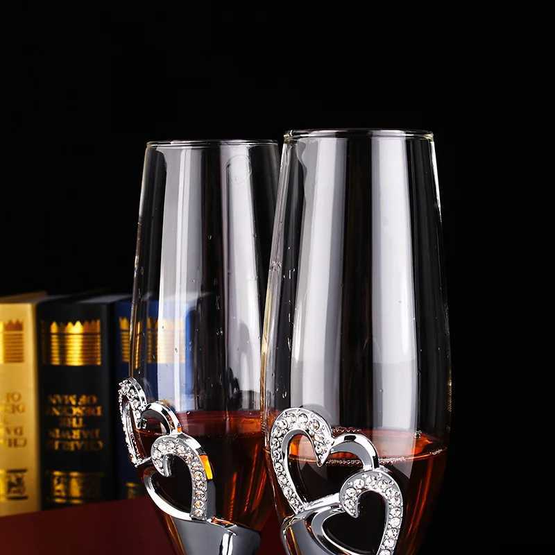 Crystal diamond heart-shaped champagne glass set goblet glass wedding gift pair wine glass red wine glass C251126