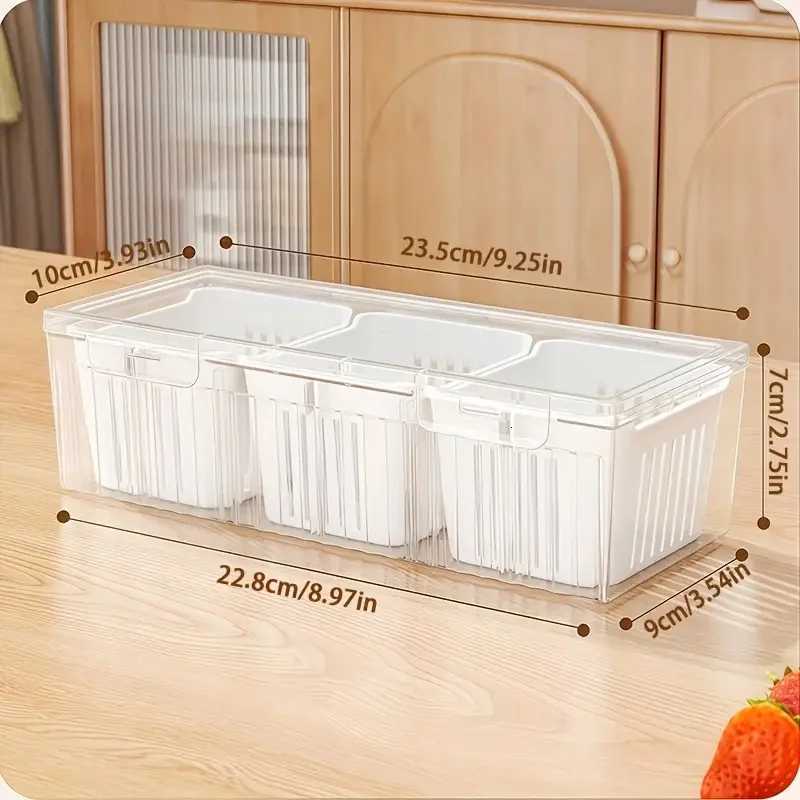 1 Set of Food Storage Containers Square Transparent Compartments for Refrigerators Salad Fruit Vegetable And Condiment Boxes Y251126