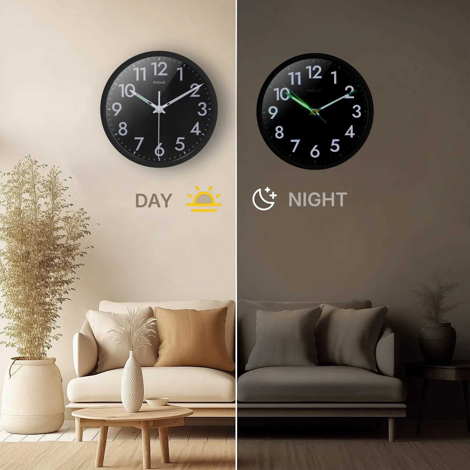 Silent Non-ticking LED Wall Clock with Light Sensor Auto-Illuminated Numbers Hands Adjustable Brightness Non-Fluorescent C251126