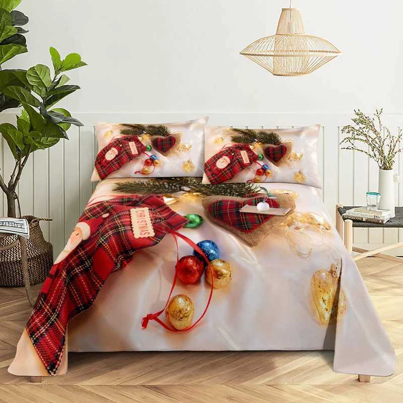 Christmas Merry Christmas Bed Sheet Set with Pillowcase 3D Print Santa Claus Home Decor New Year King Queen Full Size Red Bed Flat Sheet Y251126
