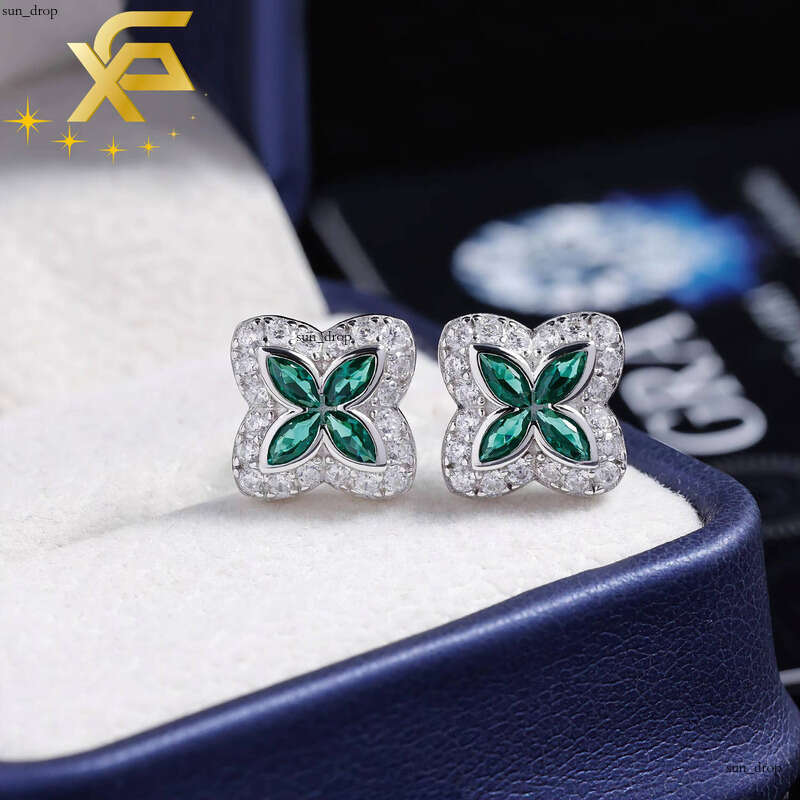 Fashion Design Iced Marquise Blue VVS Moissanite VVS Diamond Rhodium Plated 925 Sterling Silver Earrings Studs for Women and Men