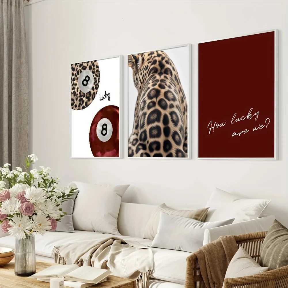 3pcs/set Lucky No 8 Ball Leopard Cheetah Canvas Print How Lucky We Are Quote Wall Art Poster for Modern Living Room Home Decor Y251126