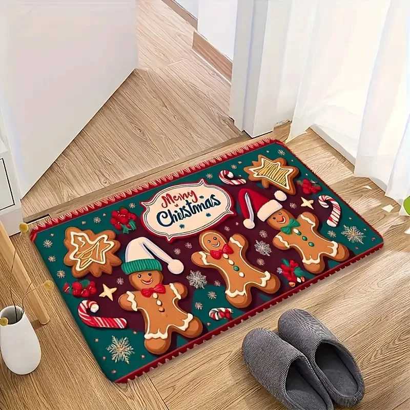 Christmas Gingerbread Man Santa Theme Entrance Door Mat Indoor Rug Dirt Resistant Foot Mat Home Decor Mat for Foyer BathroomM251126
