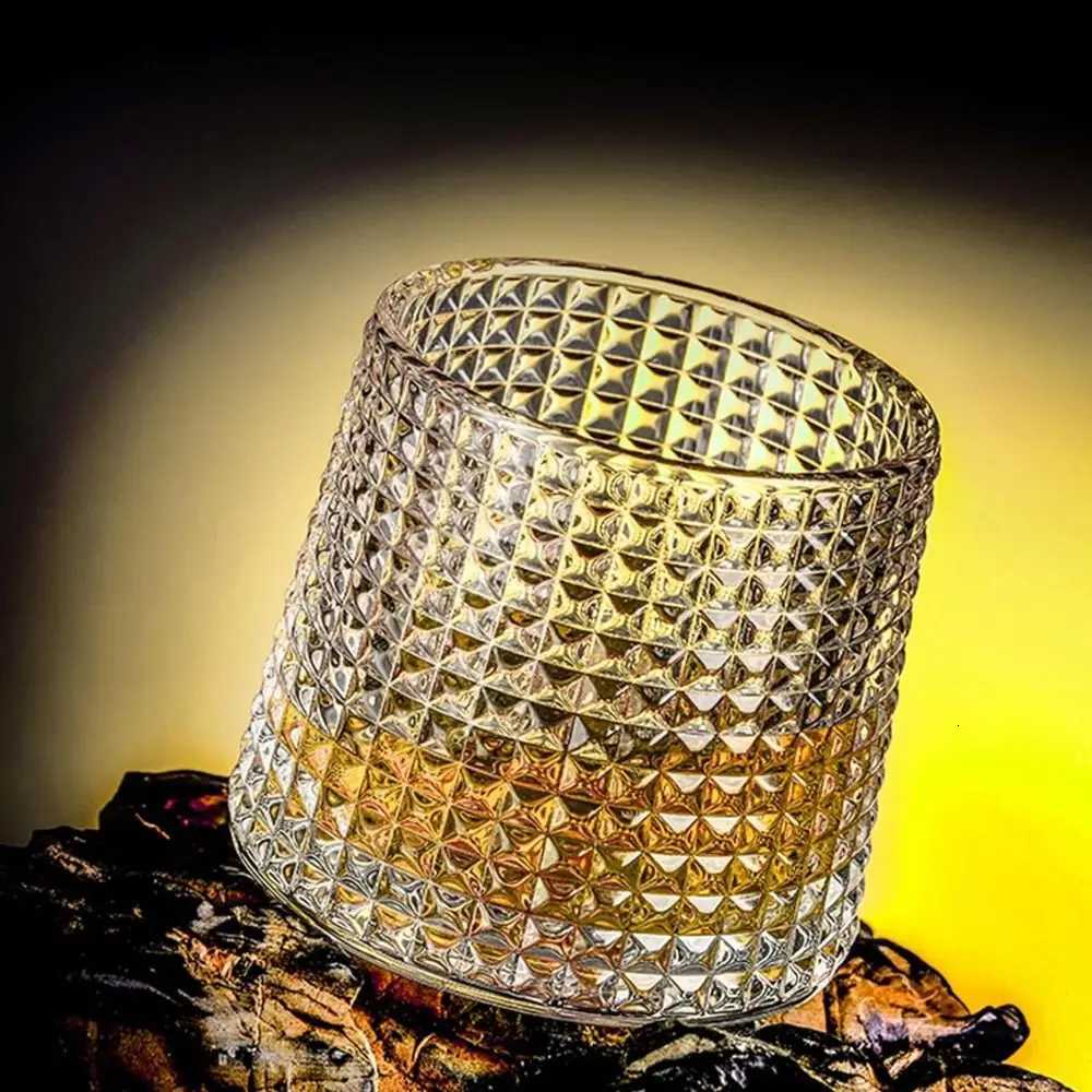 Whiskey Glasses Rotating Whisky Glass with Base 360 Rotate Degrees Crystal Rum Glass for Cocktail Party Drinking Glass C251126