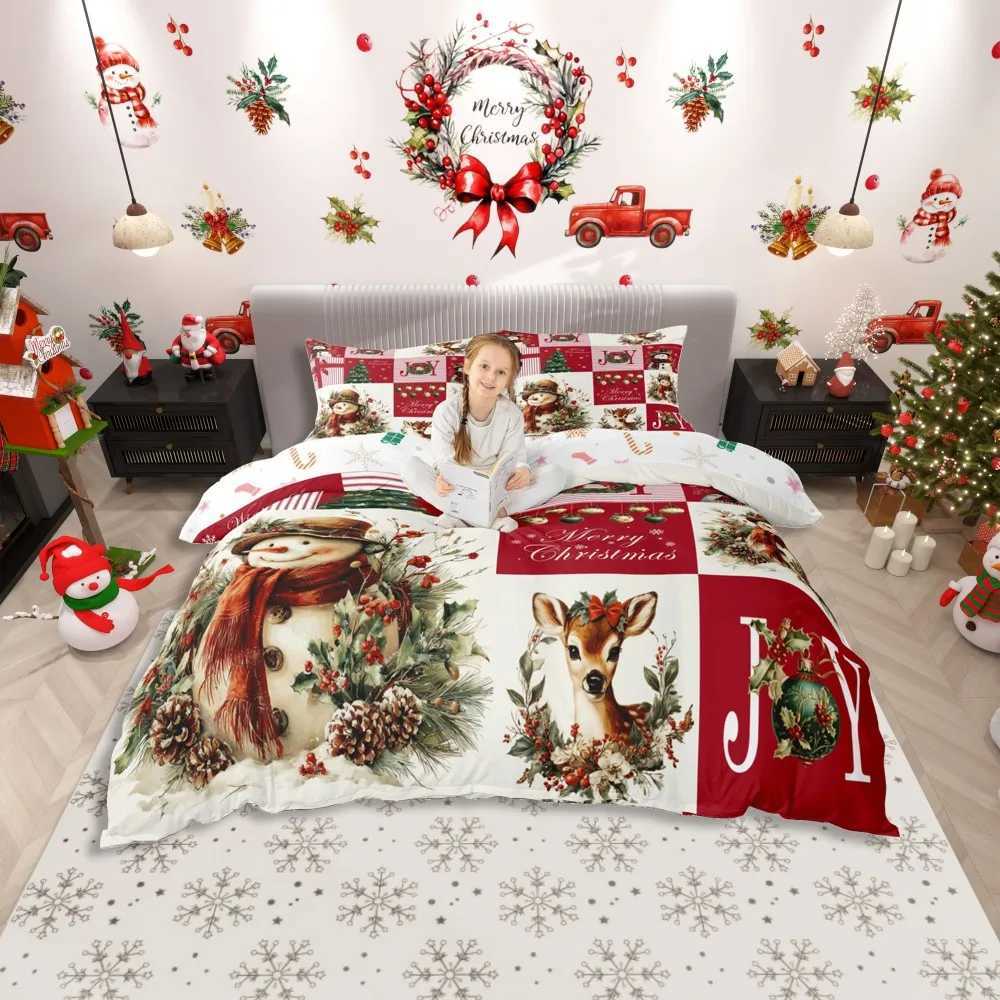 Christmas Home Christmas Snowman Child Duvet Cover SetKawaii Winter Deer Animal Bedding SetSanta Claus Gifts Reversible Bed Set Y251126