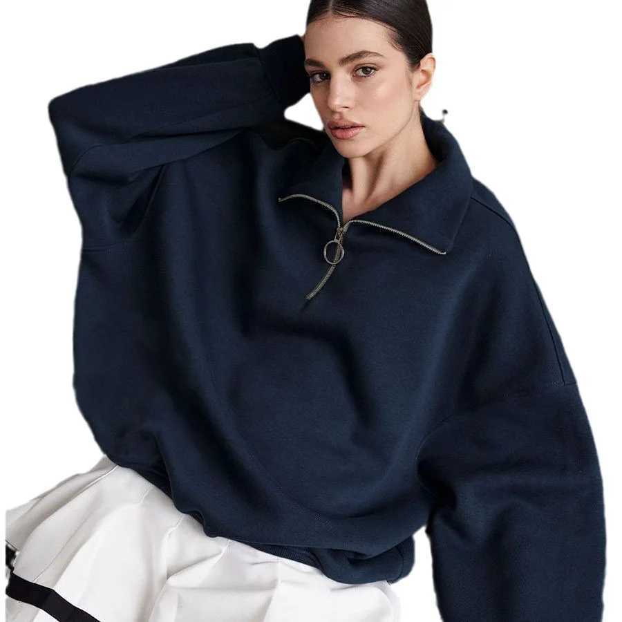 Lapel Zipper Sweatshirt European and American Autumn and Winter Street Trends Loose Casual Lazy Style J251136