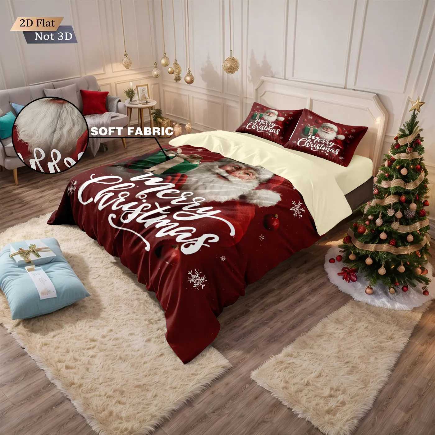 Christmas 3pcs Merry Christmas Santa Claus printed chipless duvet cover set multi size bedroom bedding decoration machine washable Y251126