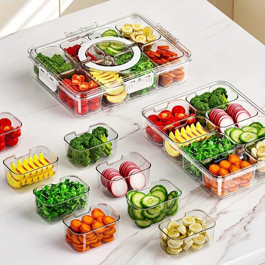 Divided Serving Tray with Lid Food Storage Container Snack Box 8 Compartment Snack Containers Fruit Storage Containers Y251126