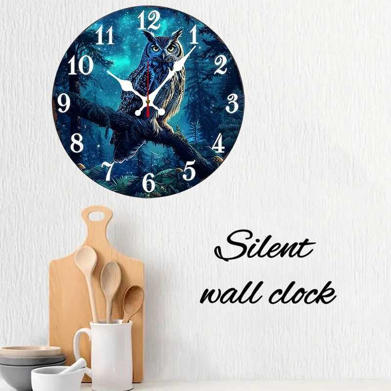Mystical Forest Owl Wooden Round Silent Hanging Wall Clock Suitable For Living Room OfficeStudy RoomBedroom Home Decoration C251126